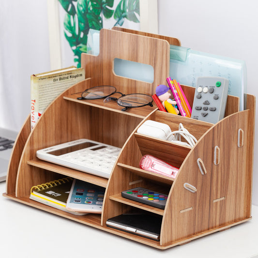 Office Supplies Desktop Storage Box File Rack Wooden Shelves